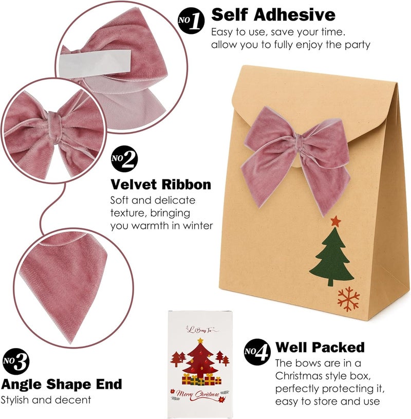 LiBongTa 3.5" Dusty Rose Bows Velvet Ribbon Bow with Self Adhesive, Small Gift Bows Decor, Pink Valentine Bows for Treat Bag, Candy Pop, Basket, Party Favor, Craft Bow for Gift Wrapping-24 PCs - Image 3